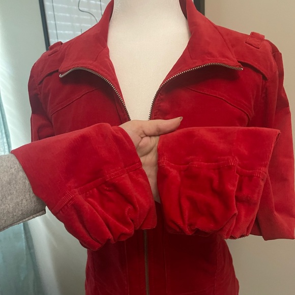 Red Corduroy Zip Up Fitted Jacket Size Medium - Picture 7 of 9